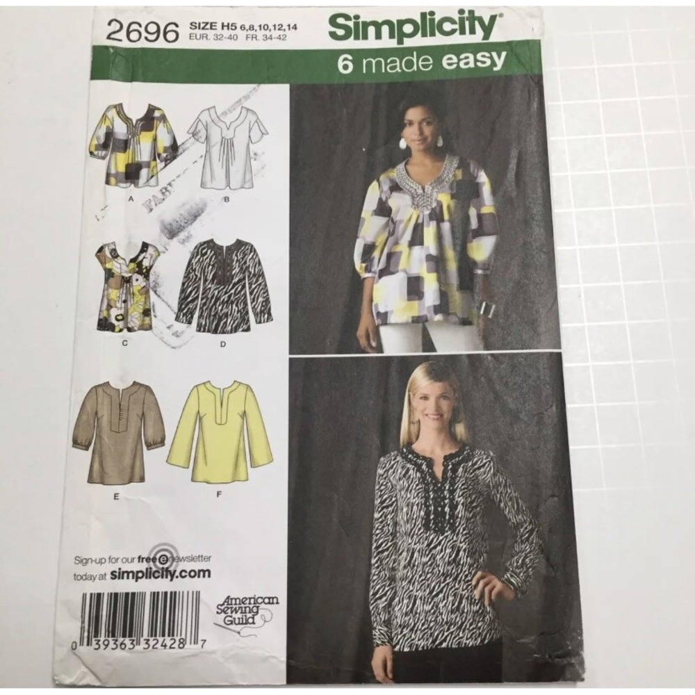 Simplicity 2696 Pullover Tunic Sewing Pattern Size 6-14 Uncut Factory Folds